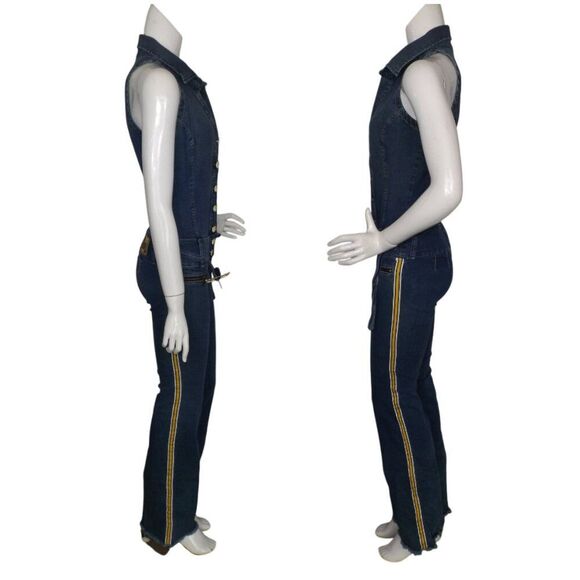 SCORPIO Denim Jumpsuit, 1 JR, Button front, low rise, Flare/fringe hem, Pockets - Picture 10 of 11